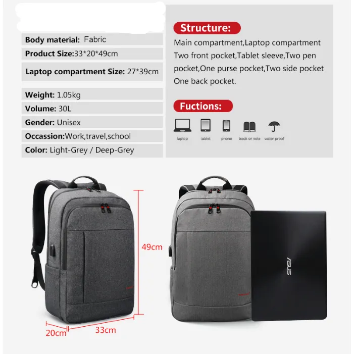 Backpack USB Charging & Anti-Theft <br> Oxford