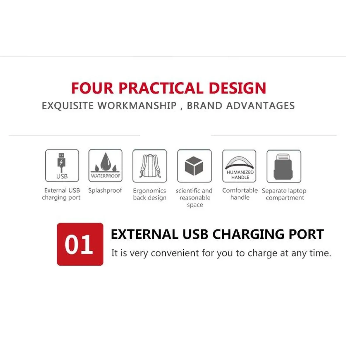 Backpack USB Charging & Anti-Theft <br> Oxford
