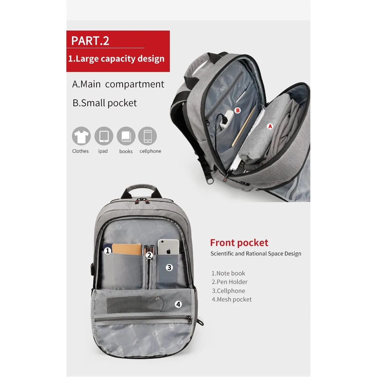 Backpack USB Charging & Anti-Theft <br> Oxford