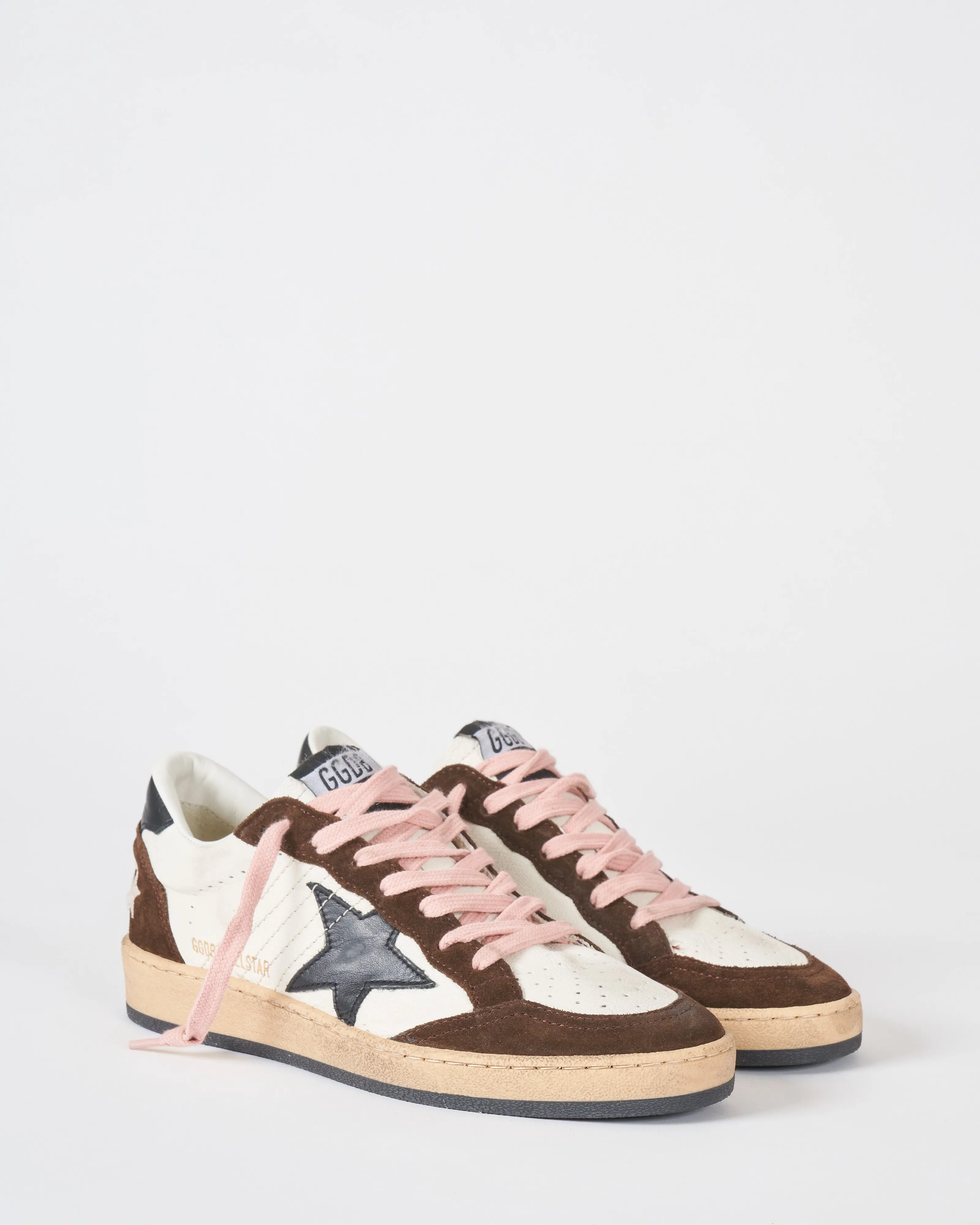 ballstar nappa with stitching and leather star - white/black/brown