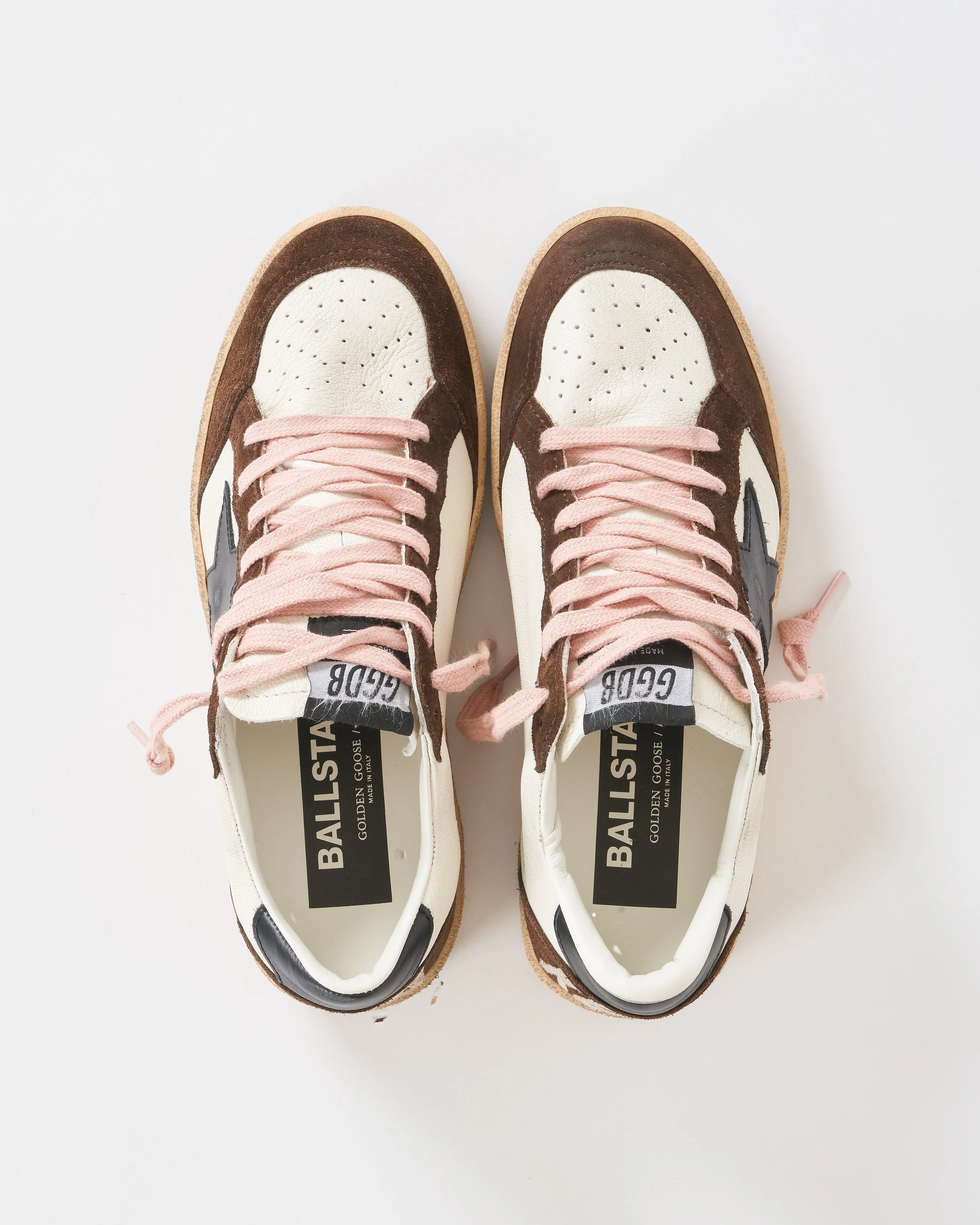 ballstar nappa with stitching and leather star - white/black/brown