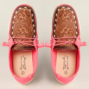 BARBARA JEAN TOOLED LEATHER NEON PINK CASUAL SHOE