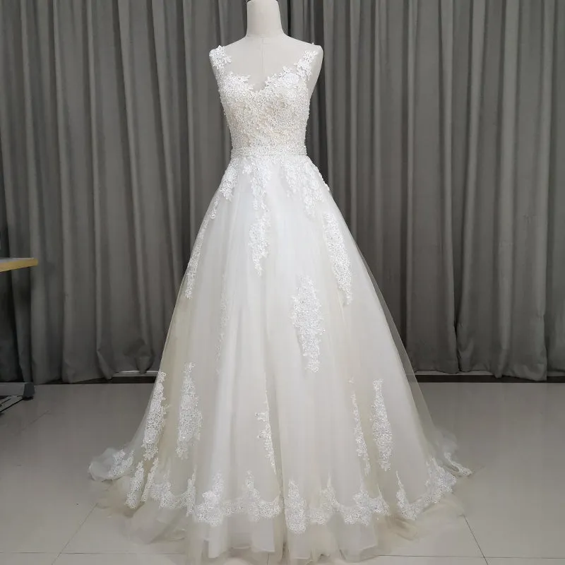 Beautiful Ivory Wedding Dress, Handmade Lace and Tulle Bridal Gown
