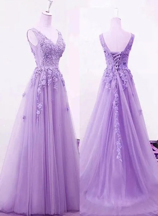 Beautiful Light Purple Tulle A-line Party Dress , Long Formal Gown