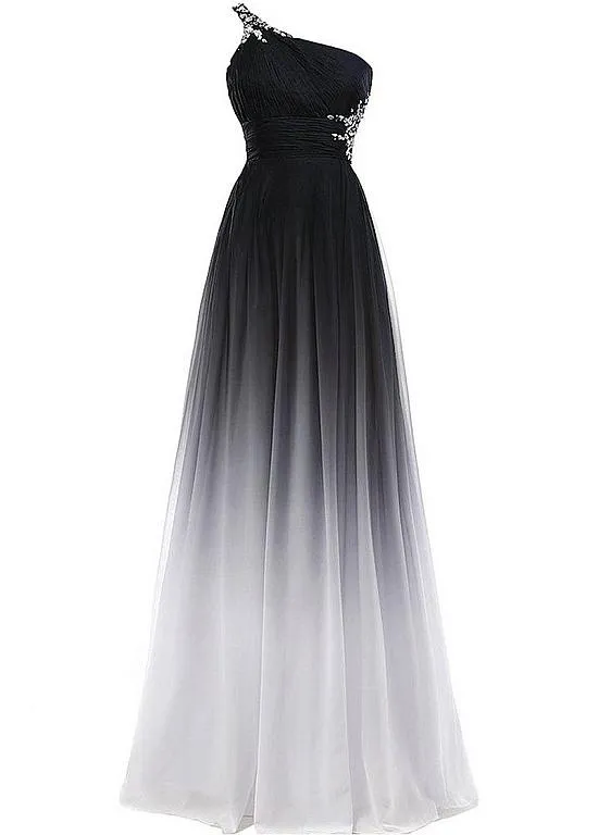 Beautiful One Shoulder Gradient Beaded Long Party Gown, Handmade Formal Dress