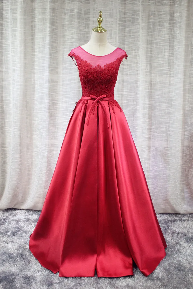 Beautiful Satin Red Handmade Junior Prom Dress , Satin Party Gowns