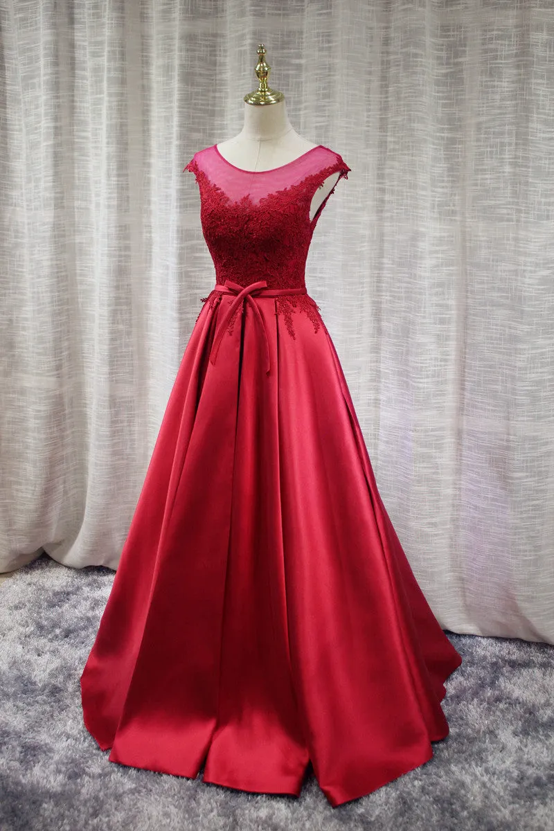 Beautiful Satin Red Handmade Junior Prom Dress , Satin Party Gowns
