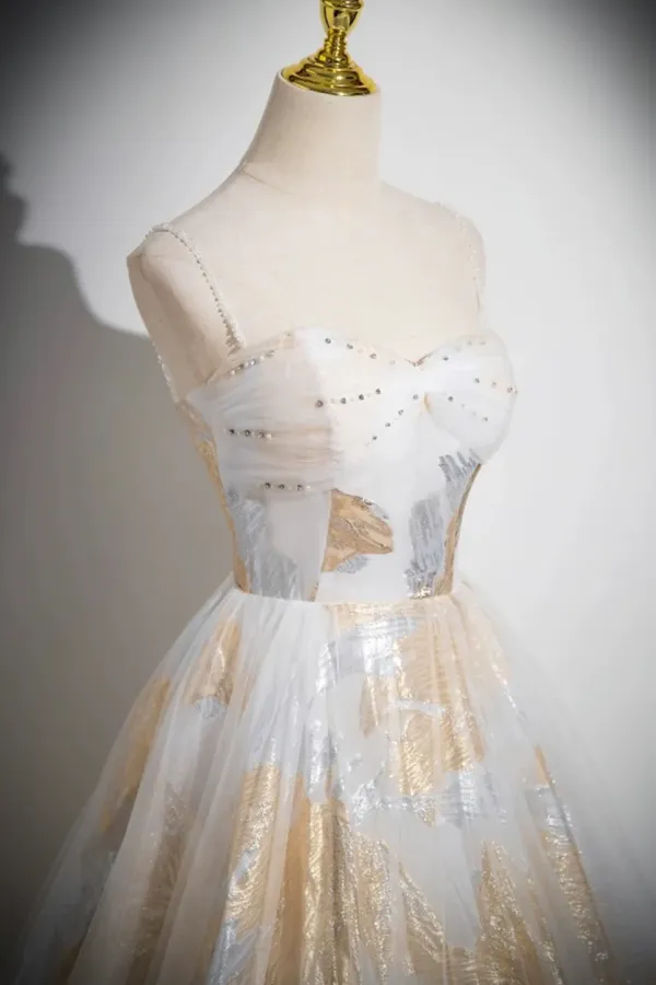 Beautiful Spaghetti Strap Floor Length Prom Dress, A Line Floral Pattern Evening Party Dress APP0974