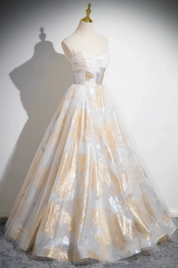 Beautiful Spaghetti Strap Floor Length Prom Dress, A Line Floral Pattern Evening Party Dress APP0974