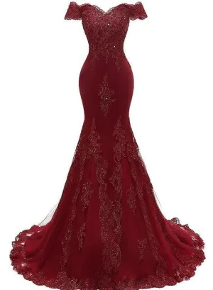 Beautiful Tulle with Lace Applique Elegant Formal Gown , Mermaid Party Gown