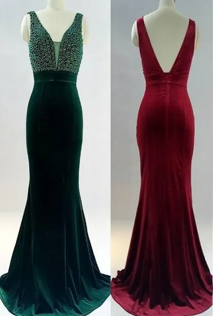 Beautiful Velvet Mermaid with Beaded Long Formal Dress, Charming Formal Dress