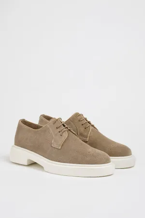 Beige Suede Derby Brogue Laces Shoes