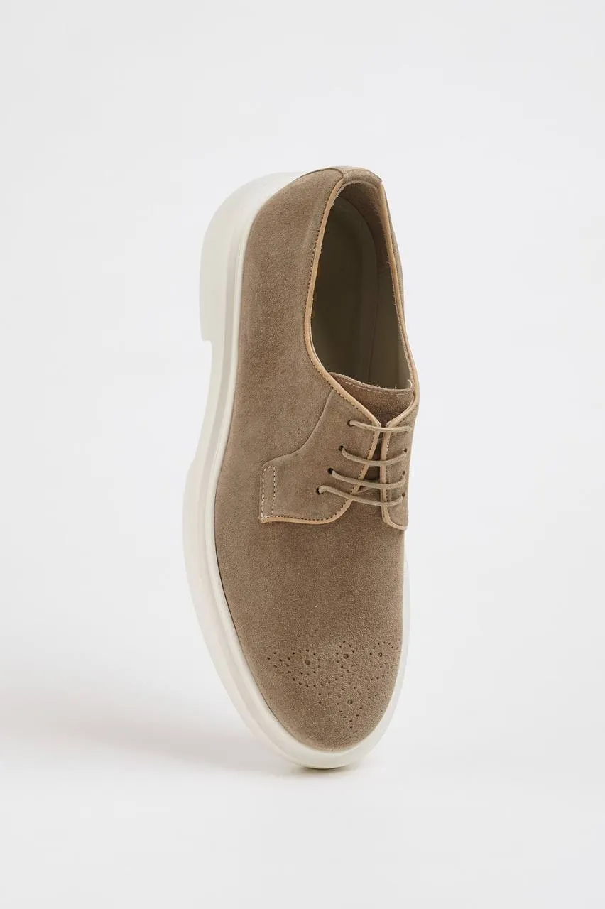 Beige Suede Derby Brogue Laces Shoes