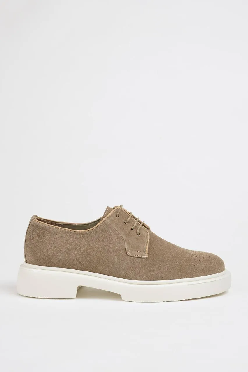 Beige Suede Derby Brogue Laces Shoes