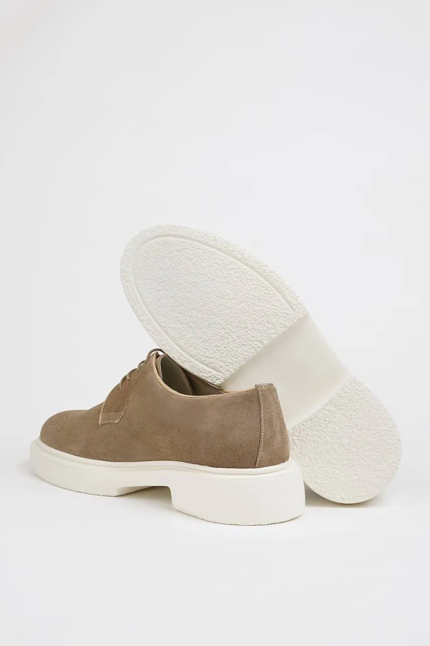 Beige Suede Derby Brogue Laces Shoes
