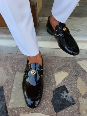 Berton Black Patent Leather Penny Loafers for Men