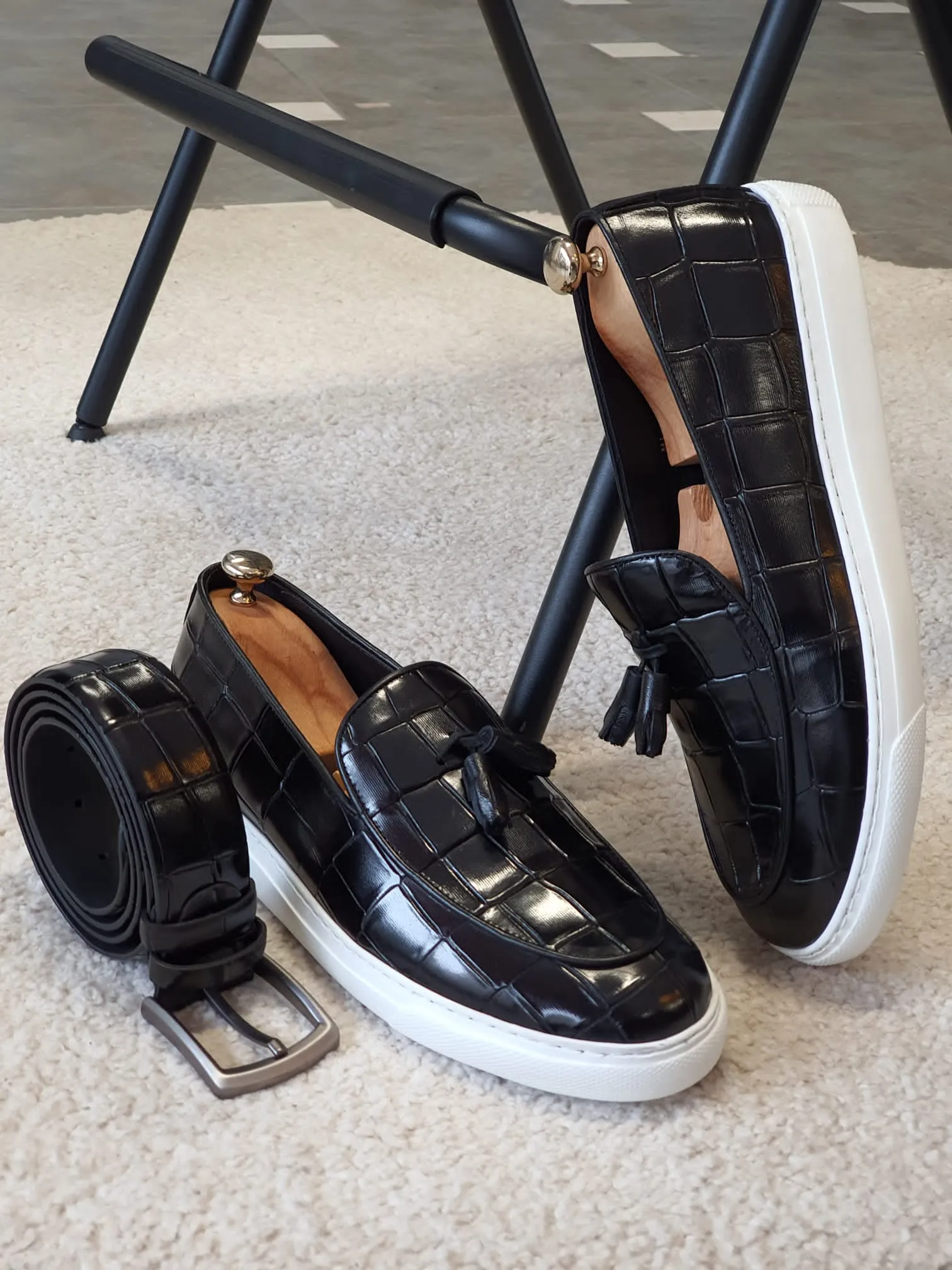 Berton Black Tassel Loafers