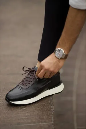 Black Casual Leather Runners