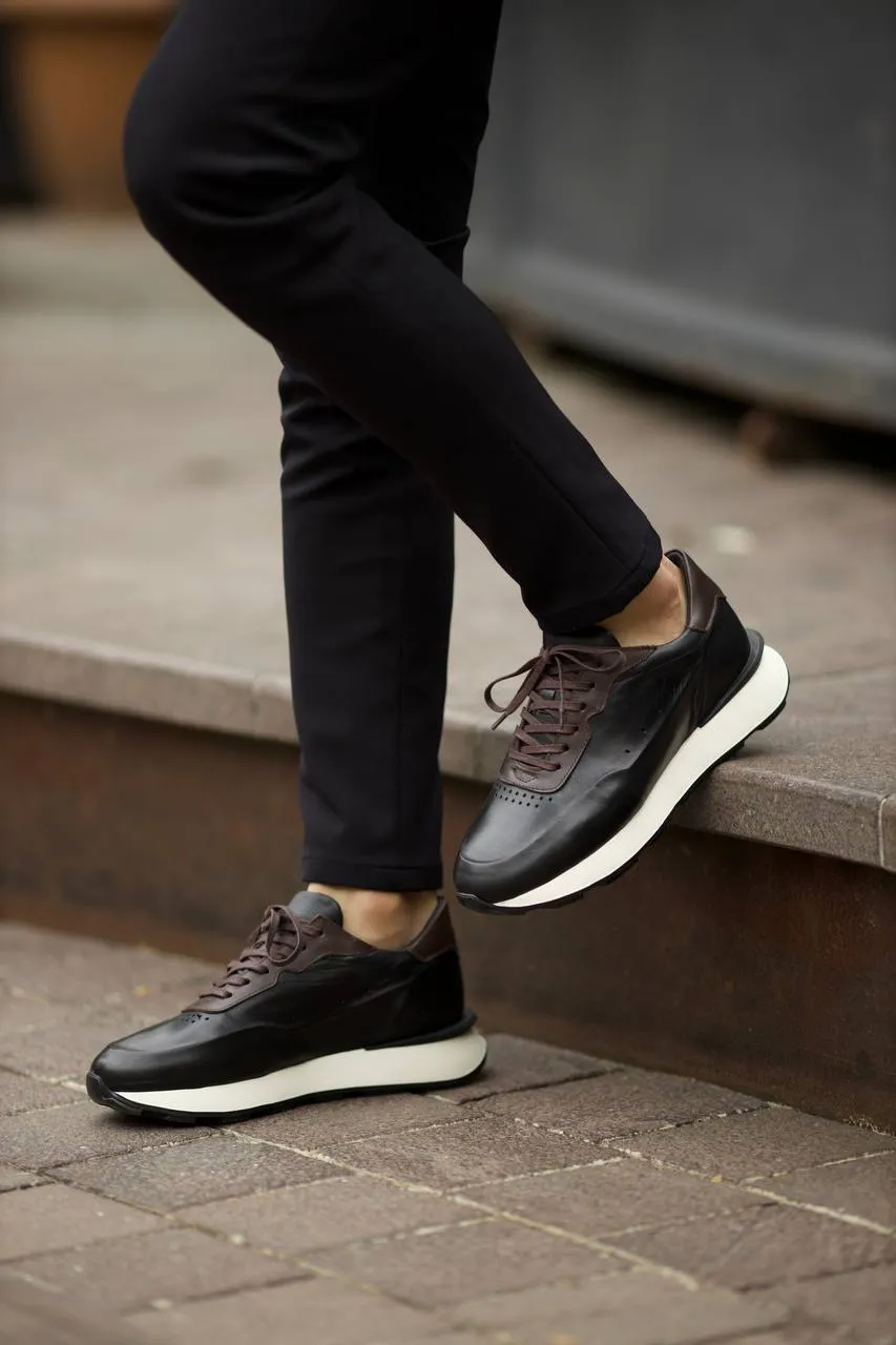 Black Casual Leather Runners