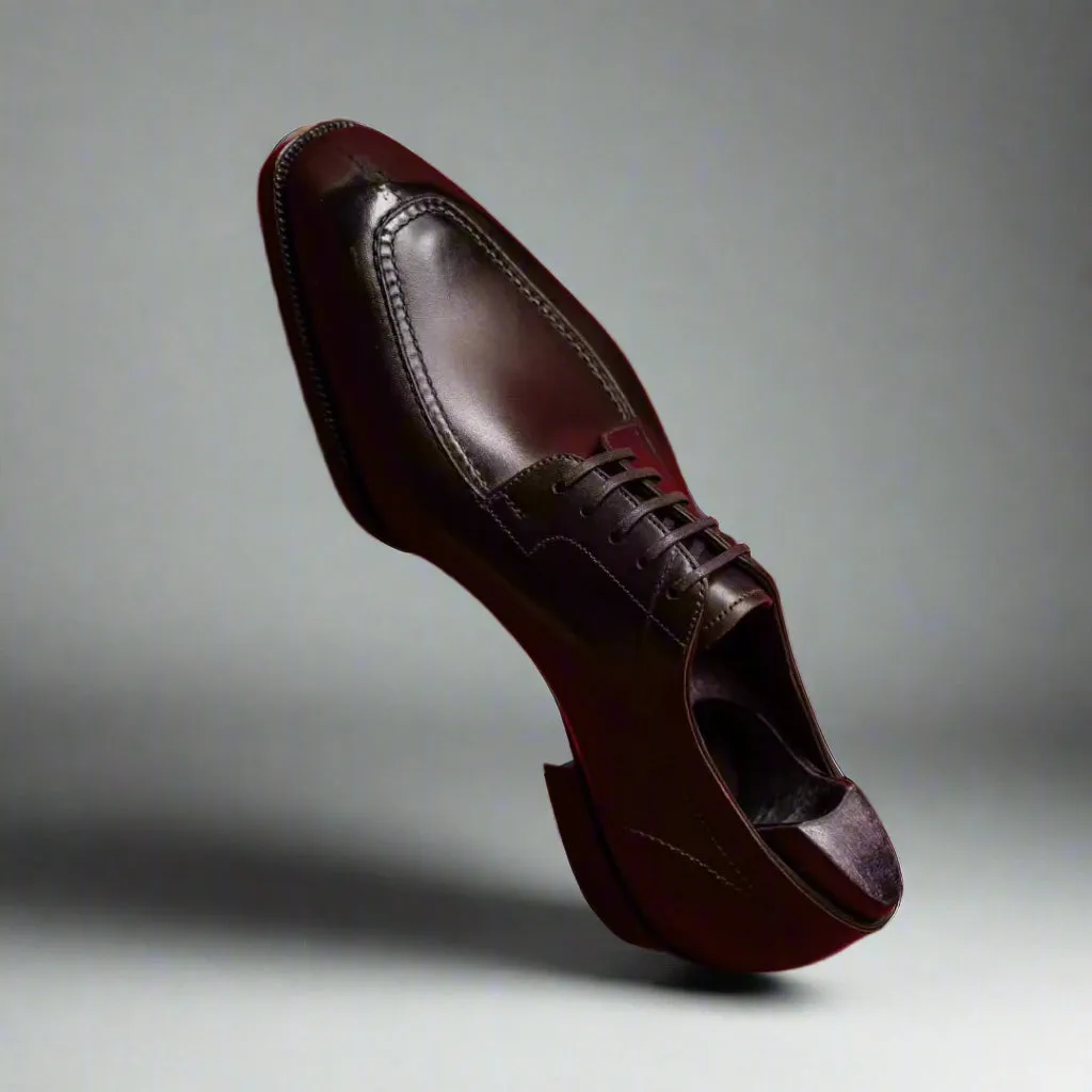 Black Leather With Burgundies Tone Derby Shoes - Formal Shoes
