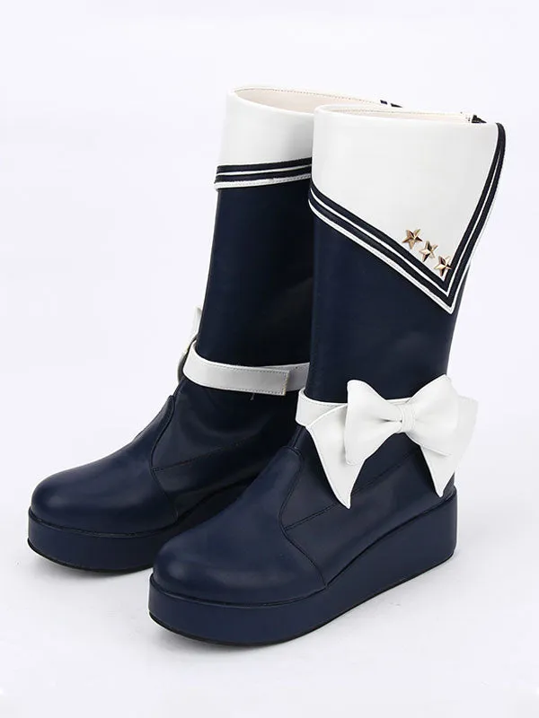 Black Lolita Shoes Round Toe Bow Lolita Rain Boots For Women