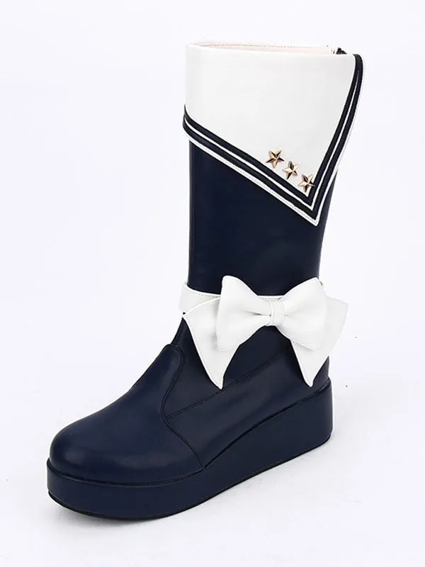 Black Lolita Shoes Round Toe Bow Lolita Rain Boots For Women