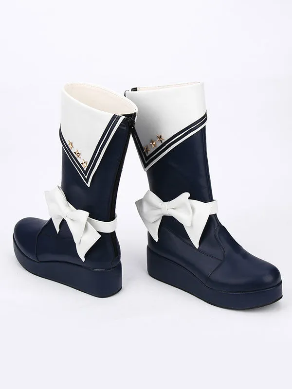 Black Lolita Shoes Round Toe Bow Lolita Rain Boots For Women