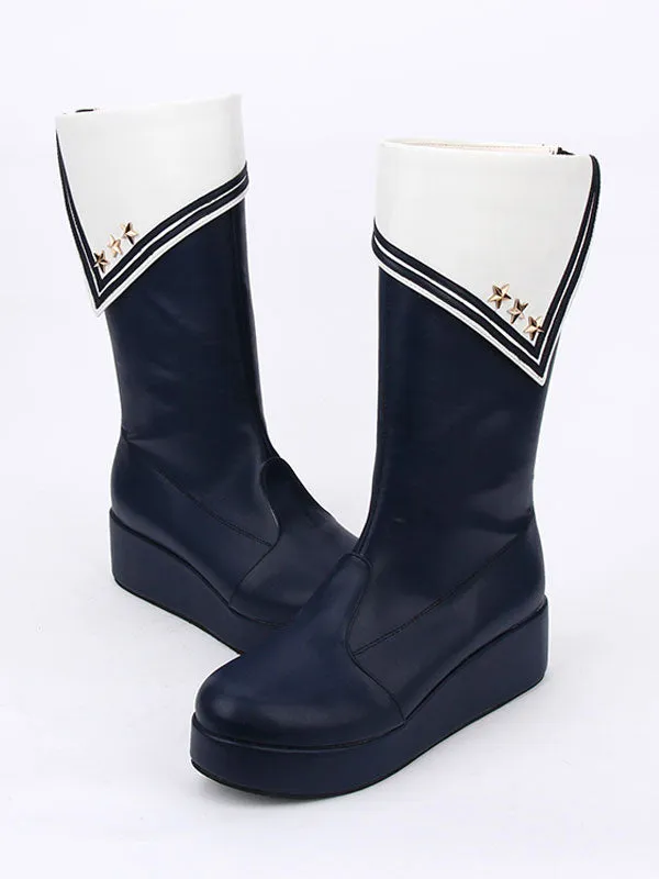 Black Lolita Shoes Round Toe Bow Lolita Rain Boots For Women