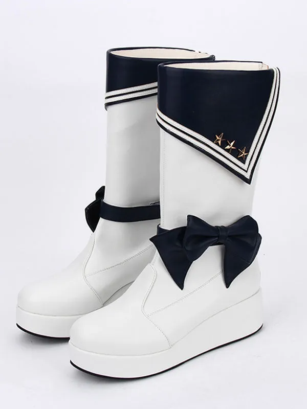 Black Lolita Shoes Round Toe Bow Lolita Rain Boots For Women