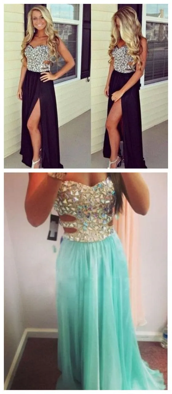 Black Seet Heart Side Slit Formal Party Long Evening Prom Dresses, BG51127