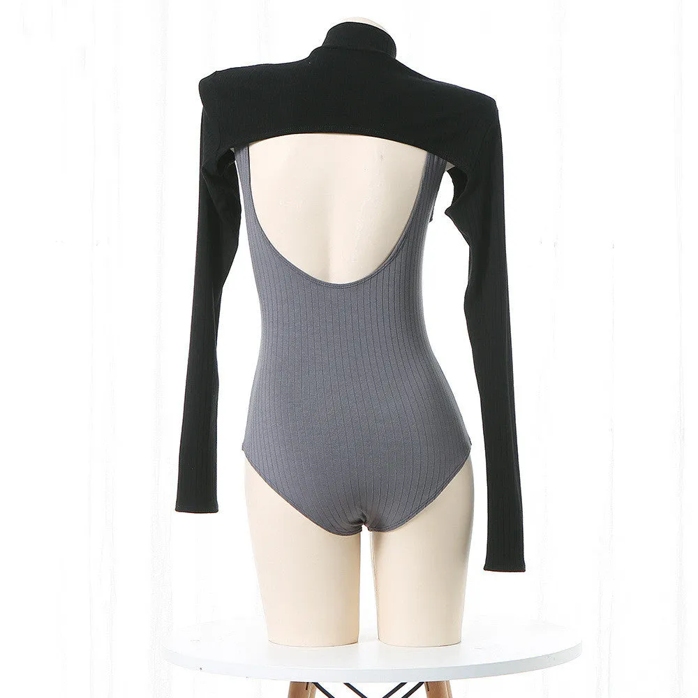 Black Top   Gray Jumpsuit Set  KF70219