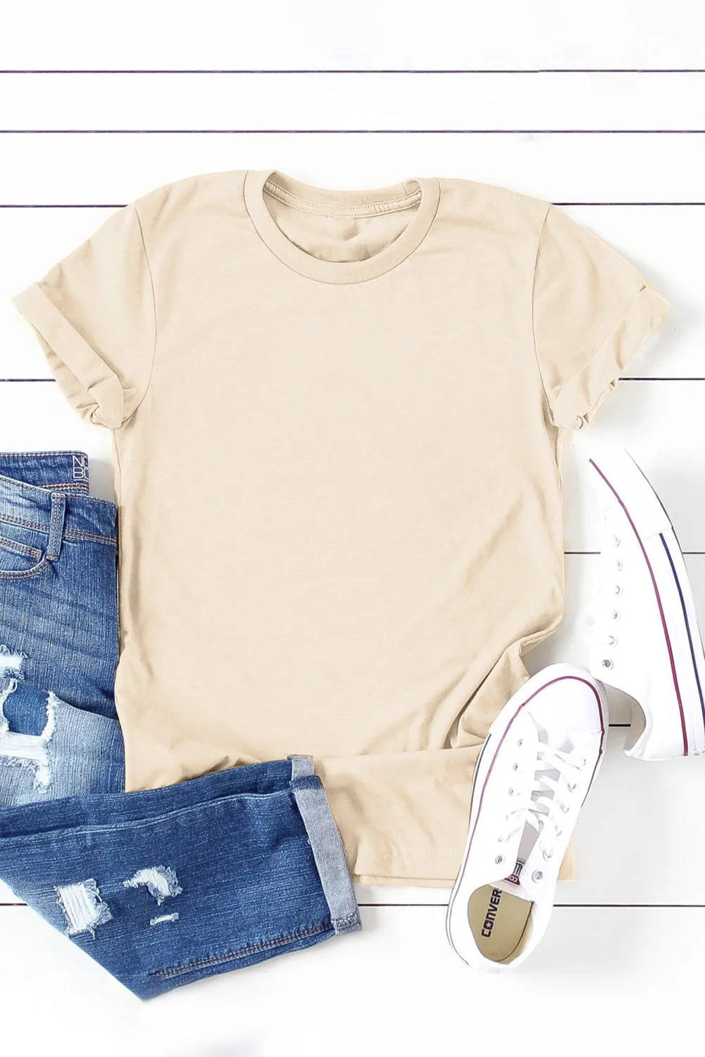 Blank Apparel - Khaki Solid Color Crew Neck Tee Customized