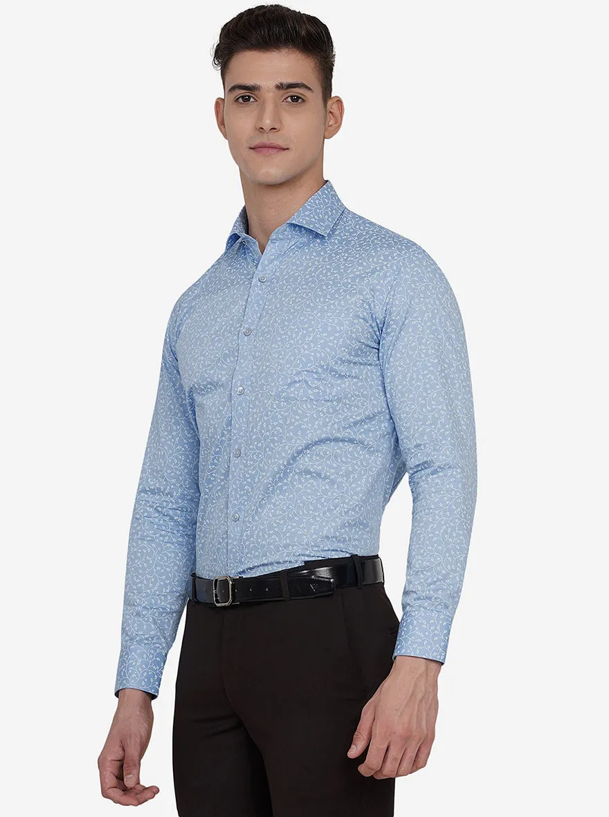 Blue & White Printed Slim Fit Formal Shirt | Greenfibre