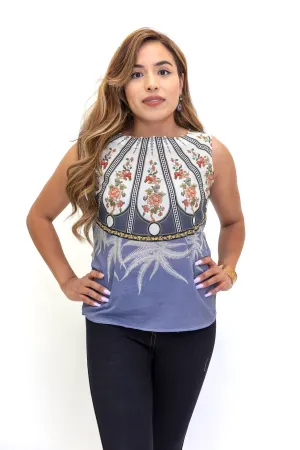 Blue Cotton Print Design Shirt