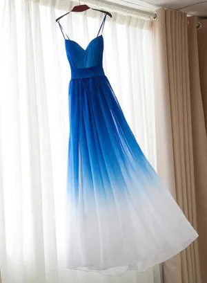 Blue Elegant Gradient Strap Long Prom Dresses, Bridesmaid Dresses, Formal Dresses
