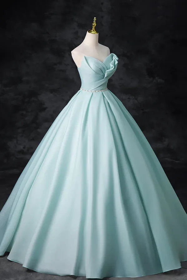 Blue Tulle Floor Length Party Dress, A Line Strapless Formal Evening Dress APP0925