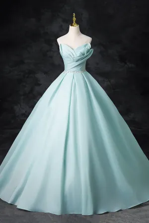 Blue Tulle Floor Length Party Dress, A Line Strapless Formal Evening Dress APP0925