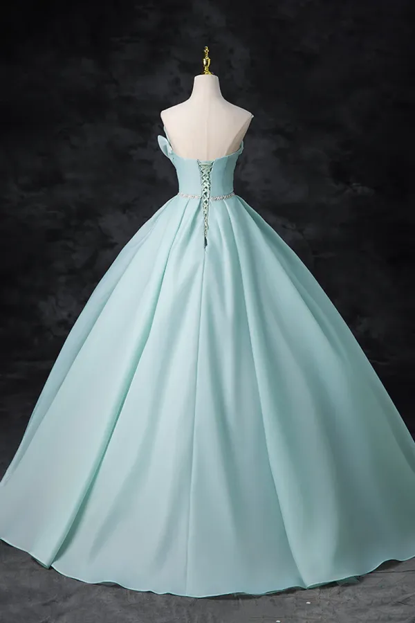 Blue Tulle Floor Length Party Dress, A Line Strapless Formal Evening Dress APP0925