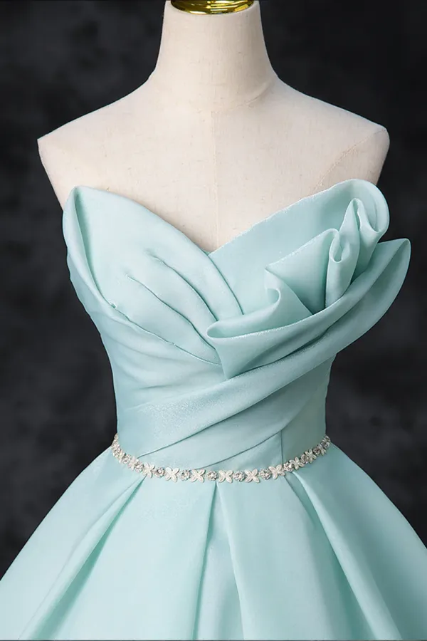 Blue Tulle Floor Length Party Dress, A Line Strapless Formal Evening Dress APP0925