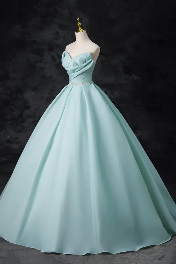 Blue Tulle Floor Length Party Dress, A Line Strapless Formal Evening Dress APP0925
