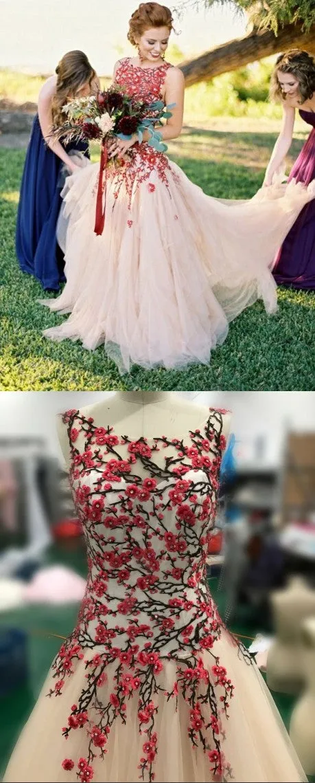 Blush Wedding Dress with Handmade Floral