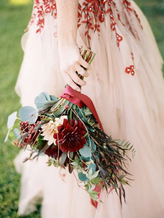 Blush Wedding Dress with Handmade Floral