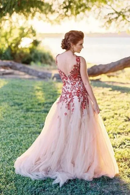 Blush Wedding Dress with Handmade Floral