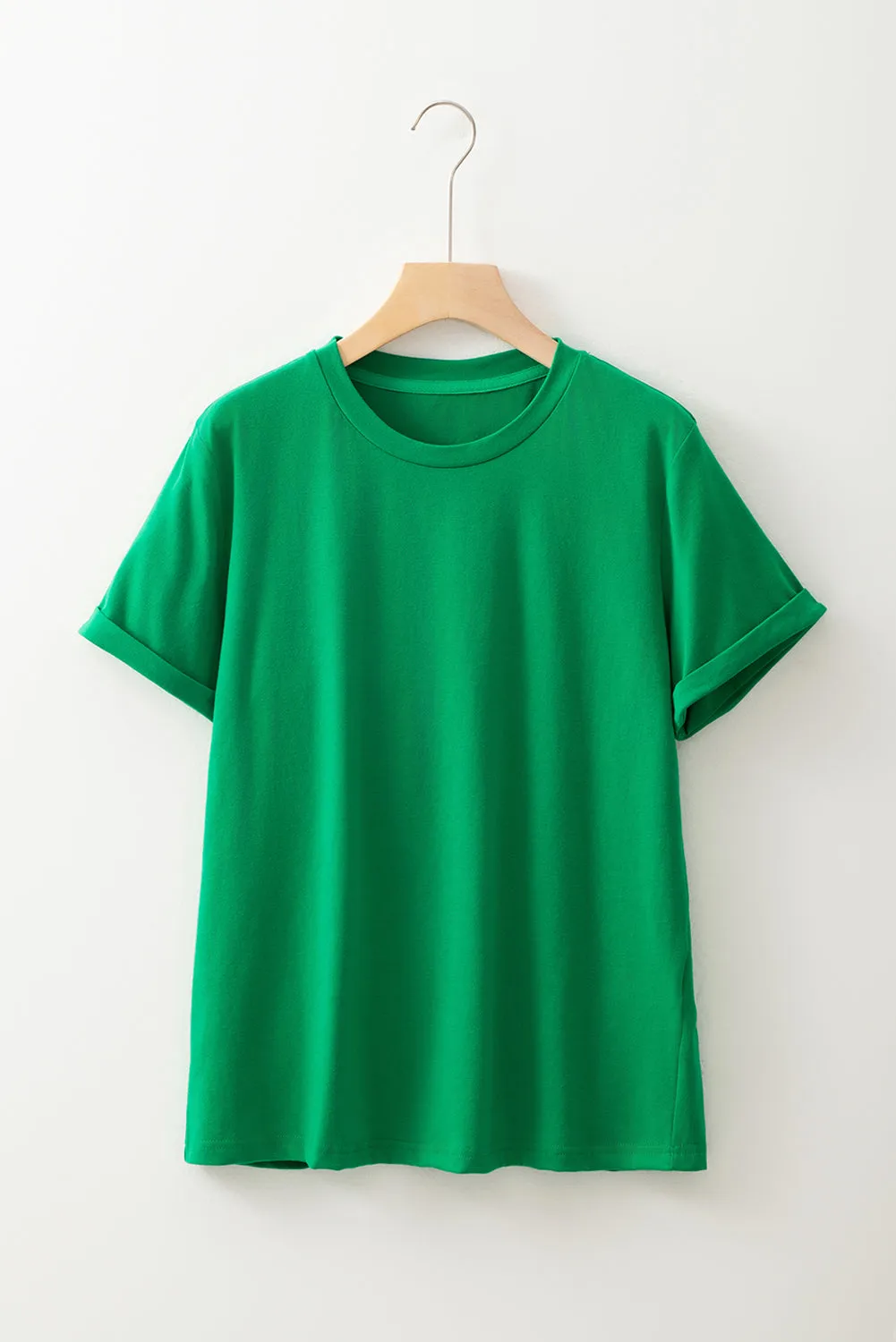 Bright Green Casual Plain Crew Neck Tee