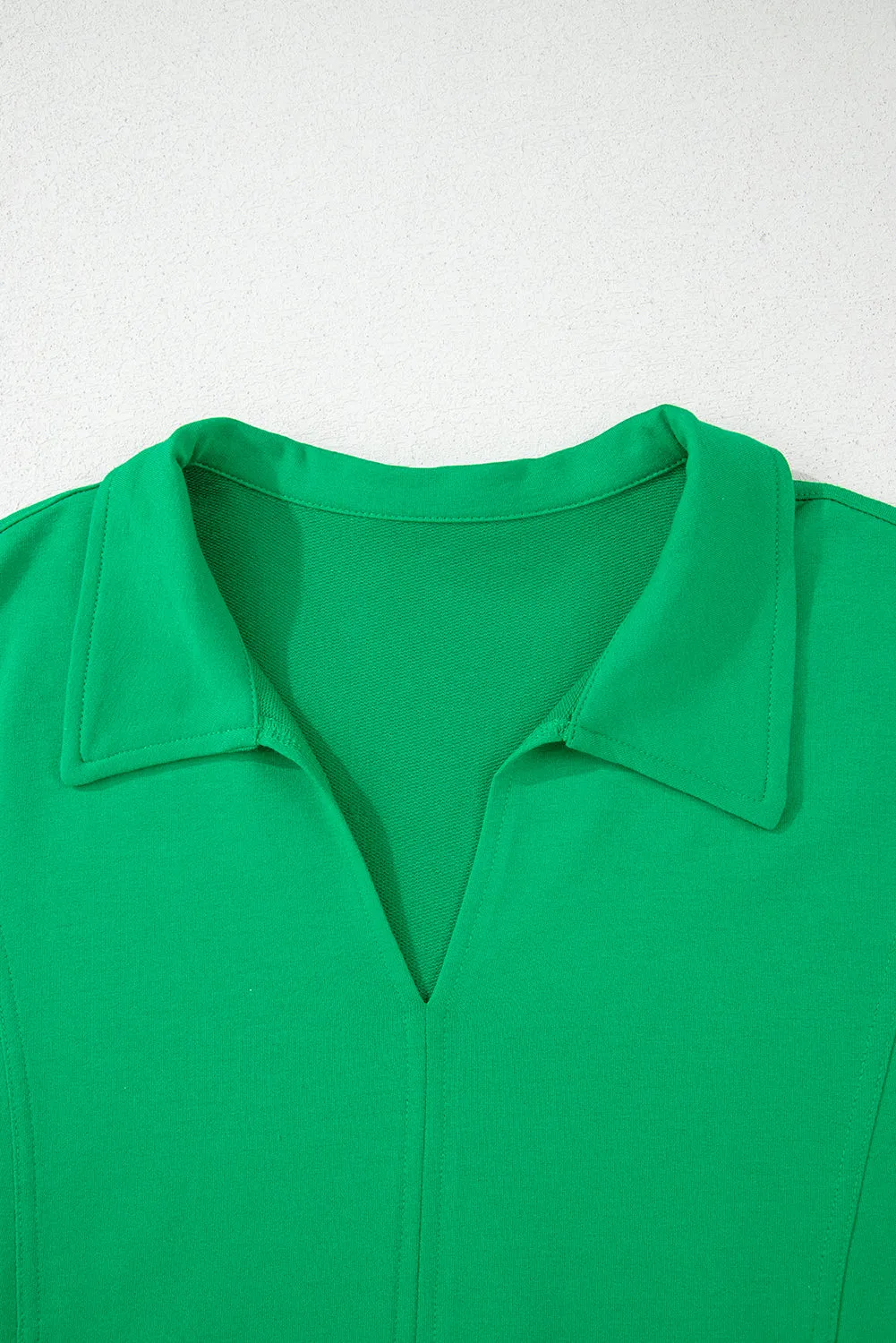 Bright Green Short Sleeve Turn-Down Collar Plus Size Blouse