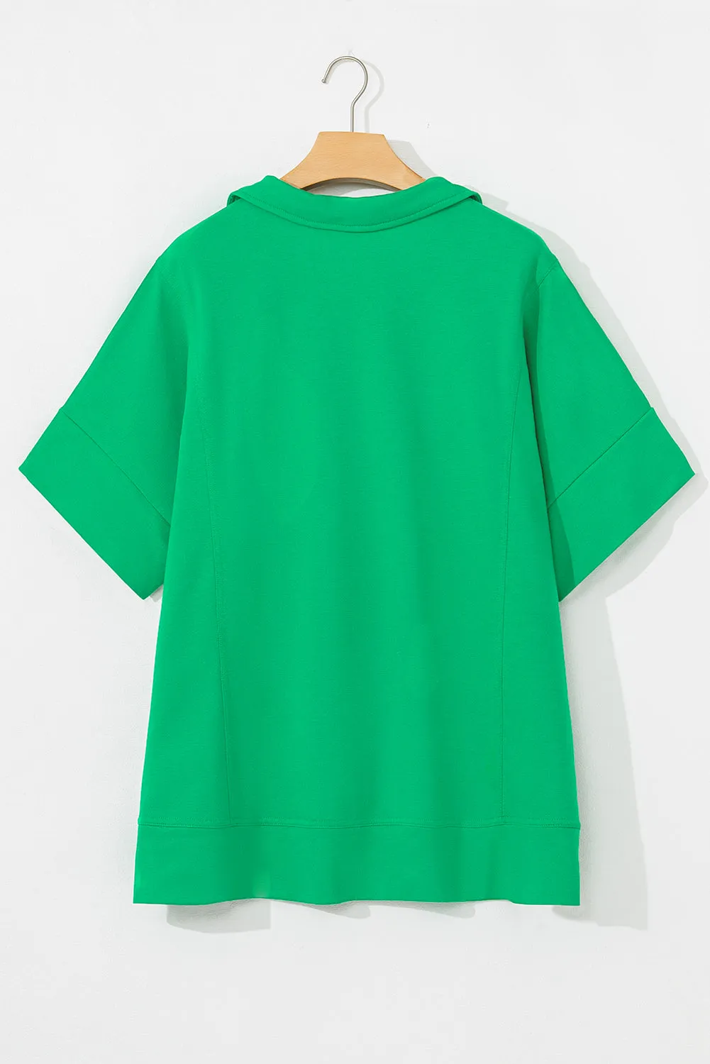 Bright Green Short Sleeve Turn-Down Collar Plus Size Blouse
