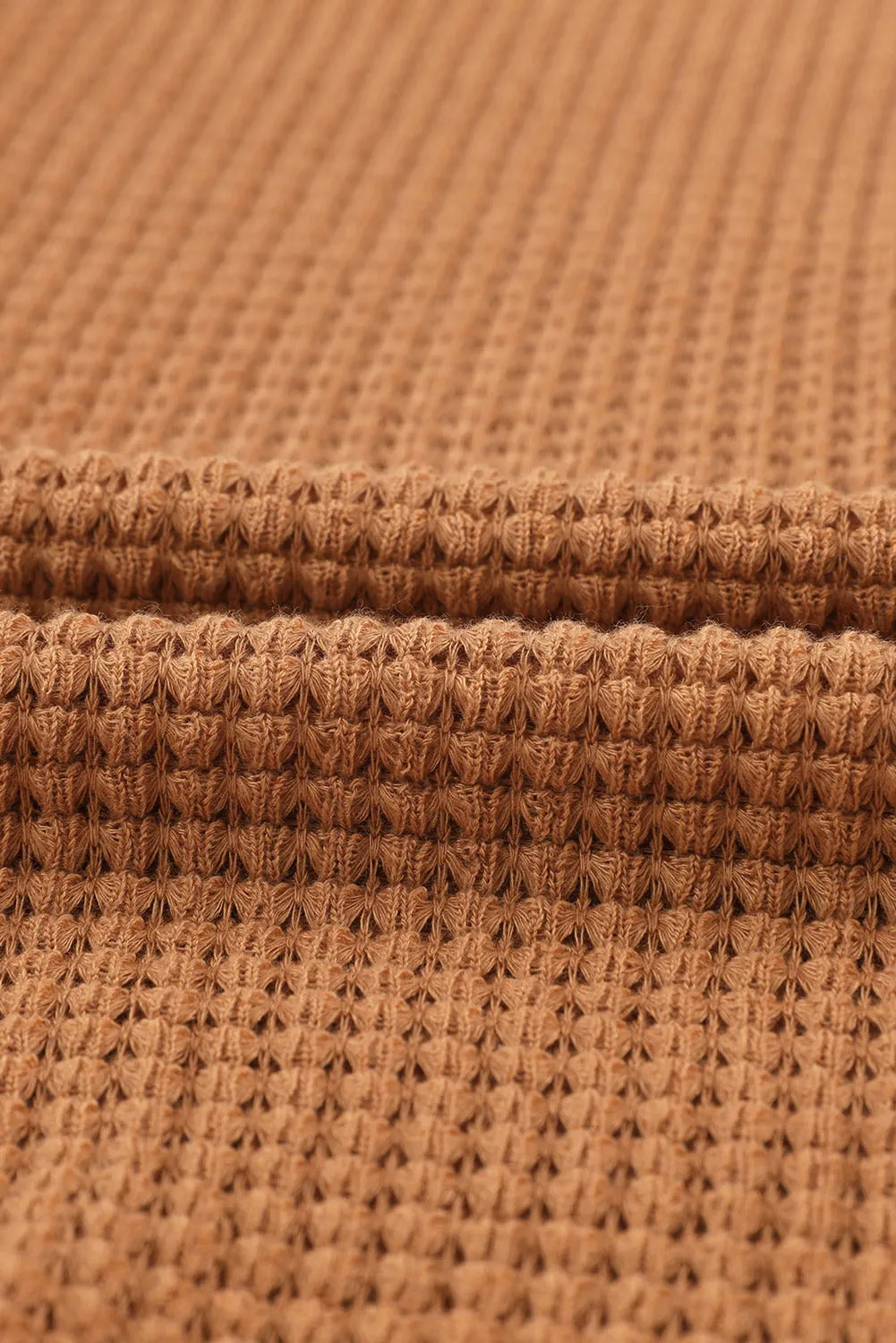 Brown Waffle Knit Button Up Casual Shirt
