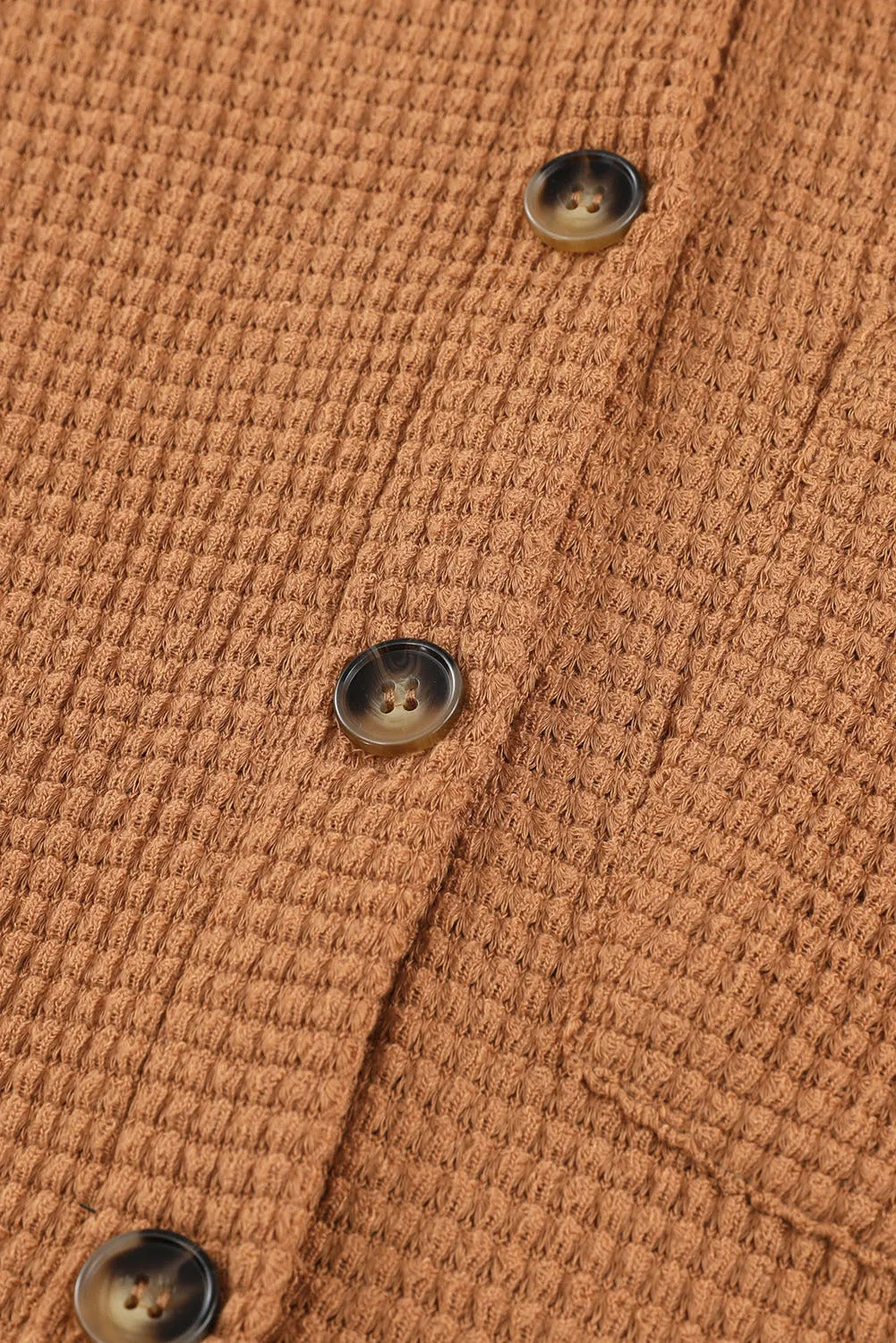 Brown Waffle Knit Button Up Casual Shirt