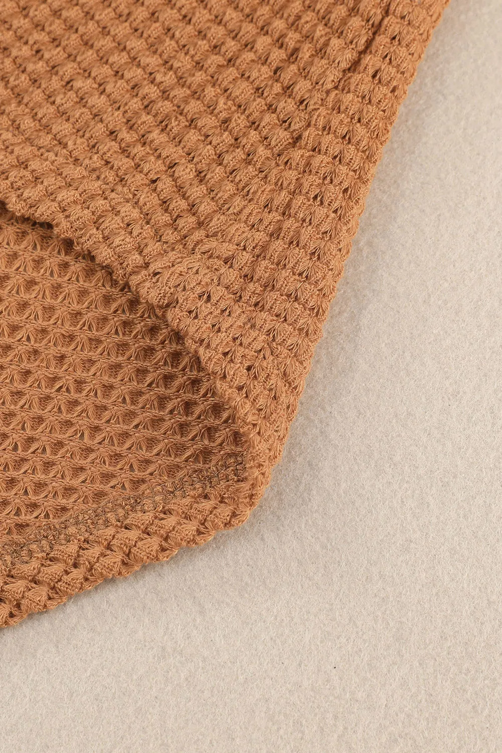 Brown Waffle Knit Button Up Casual Shirt
