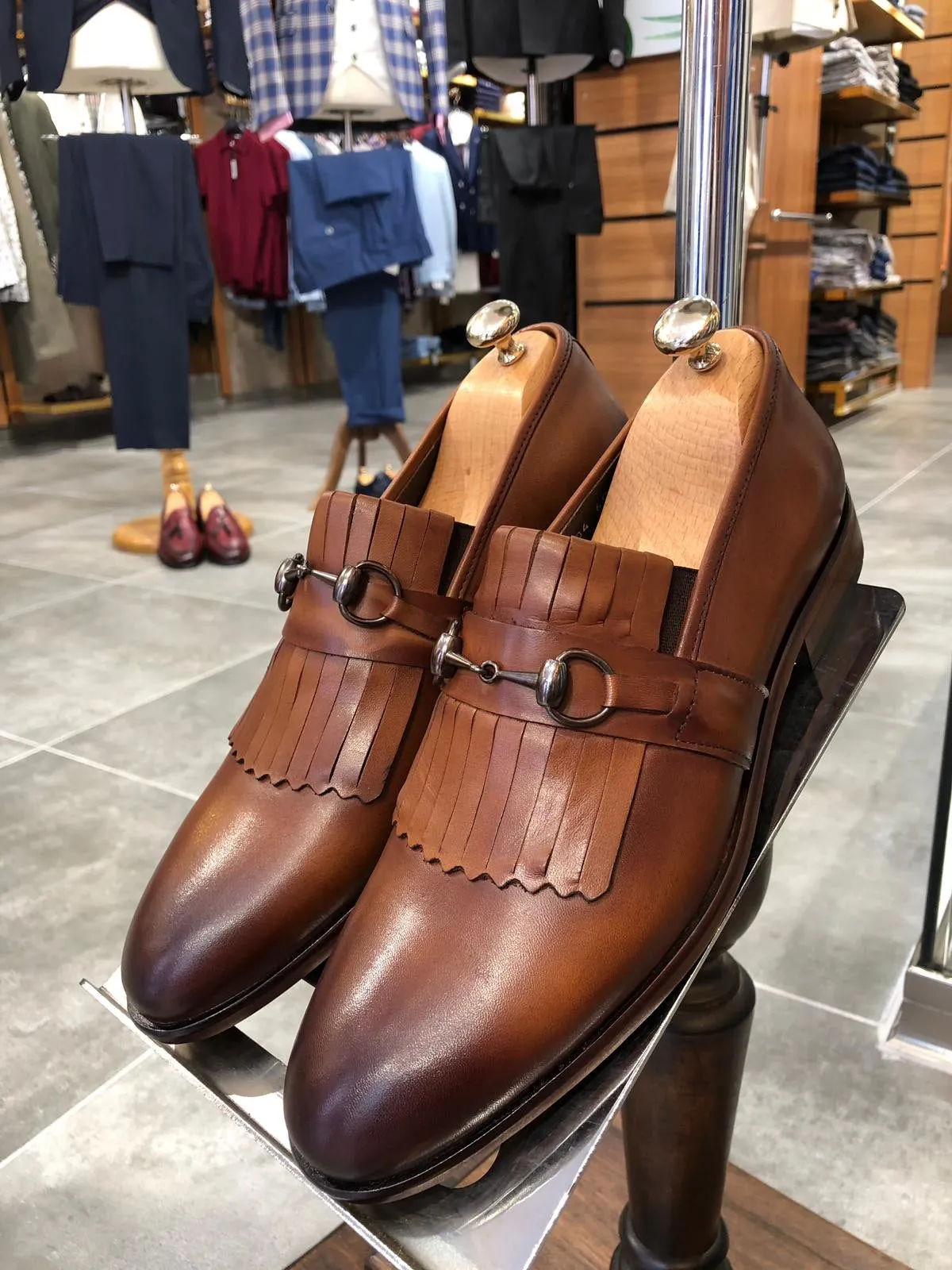 Buckle Detailed Tan Leather Shoes